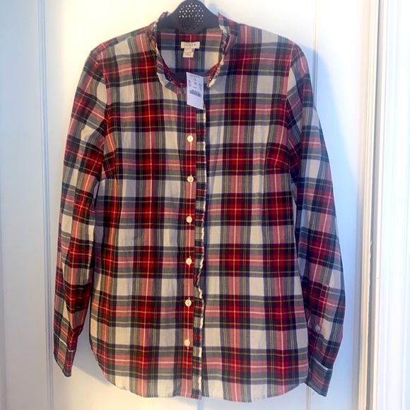 NWT Jcrew Factory cotton lightweight ruffle tartan plaid button-down, MEDIUM! - Picture 1 of 8